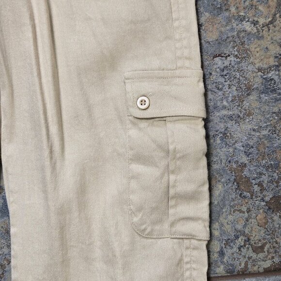 Bebe Sz 2 Cream Linen Blend Pull On Casual Cargo Pants Drawstring Waist Pockets - Picture 6 of 14